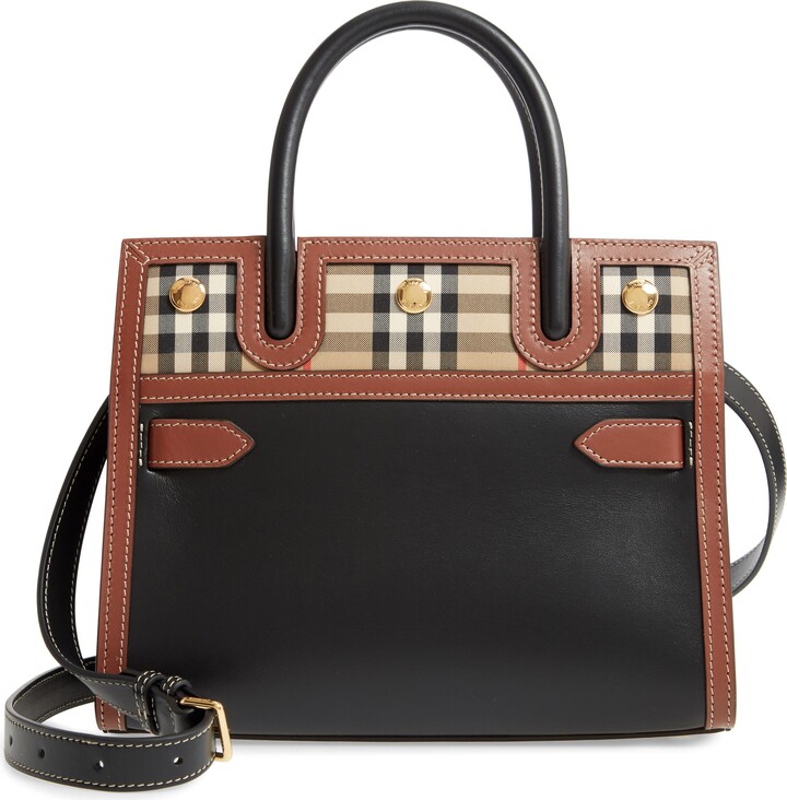 Burberry Mini Title Leather & Vintage Check Two-Handle Bag - ShopStyle