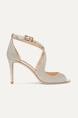 Jimmy Choo Emily 85 Glittered Leather Sandals Jimmy Choo Emily 85 Glittered Leather Sandals