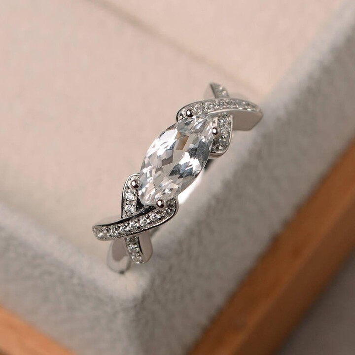 Etsy Engagement Ring Natural White Topaz Marquise Cut Gemstone Sterling Silver Ring