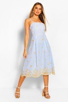 Thumbnail for your product : boohoo Striped Embroidered Strappy Tie Back Skater Dress