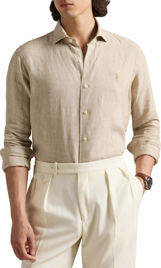 Polo Ralph Lauren Classic Fit Houndstooth Linen Button-Up Shirt