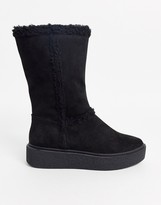 Thumbnail for your product : ASOS DESIGN Wide Fit Aquarius faux fur flat boots in black