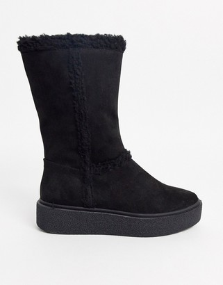 ASOS DESIGN Wide Fit Aquarius faux fur flat boots in black