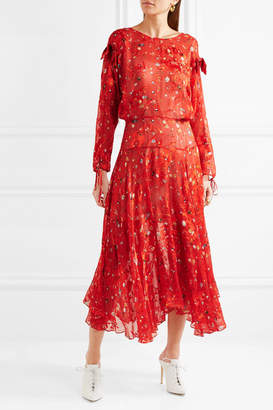 Preen by Thornton Bregazzi Andrea Printed Devoré Silk-chiffon Midi Dress - Tomato red