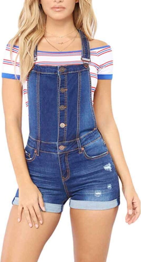 Ladies Stretchable Dungaree Shorts Braces Hot Pants One Piece Womens Playsuit 