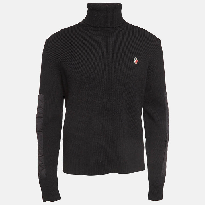 MONCLER GRENOBLE Black Wool Blend Knit Paneled Turtleneck Sweater L
