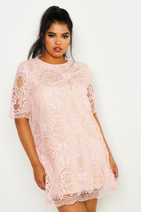 plus all over lace shift dress