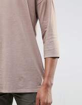 Thumbnail for your product : ASOS Oversized 3/4 Sleeve T-Shirt With Garment Dye And Contrast Neck In Tan