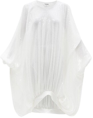 Junya Watanabe Draped Sequin-embellished Voile Dress - White