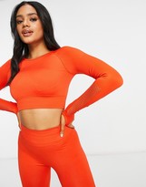 Thumbnail for your product : South Beach seamless fishnet long sleeve crop top in red