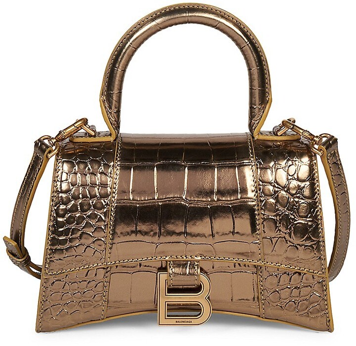 Balenciaga Hourglass CrocEmbossed Top Handle Bag ShopStyle