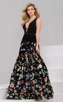 Thumbnail for your product : Jovani 48091 Deep V-Neck Floral Print Detail Evening Gown