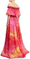 Thumbnail for your product : Naeem Khan Off-the-Shoulder Brushstroke-Print Silk Gown, Fuchsia/Yellow