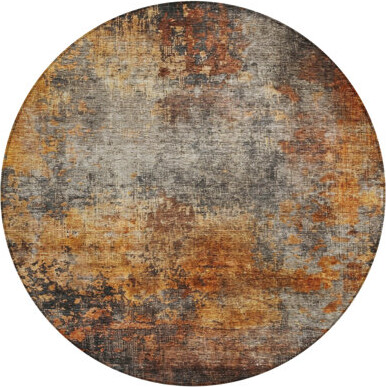 HomeRoots 8' Copper Terra Cotta And Black Round Abstract Washable Indoor Outdoor Area Rug