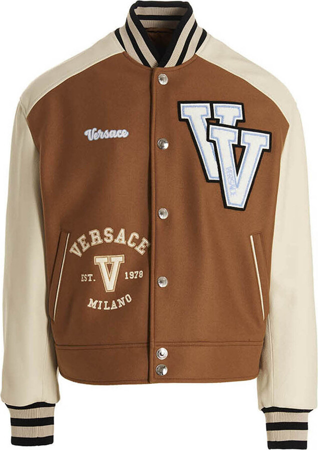middag Rook Grote hoeveelheid Versace Varsity Logo Patch Jacket - ShopStyle