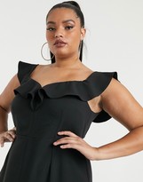 Thumbnail for your product : Vesper Plus bardot maxi dress with frill in black