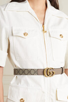Thumbnail for your product : Gucci Gg Marmont Leather-trimmed Printed Coated-canvas Belt - Beige - 65