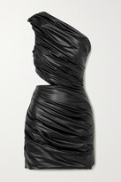 Thumbnail for your product : Halpern One-shoulder Cutout Ruched Faux Leather Mini Dress