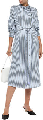 Tibi Tie-front Striped Jacquard Midi Shirt Dress