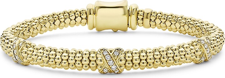 Lagos 18K Yellow Gold Embrace Diamond Triple X Caviar Bead Bracelet