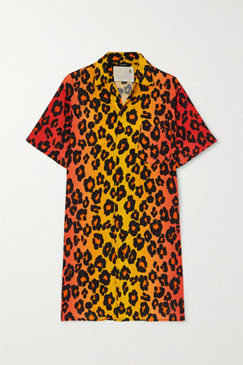 R 13 Skater Leopard-print Poplin Mini Shirt Dress