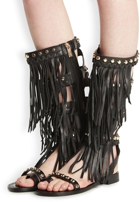 Tropez Ivy Kirzhner black fringed leather sandals