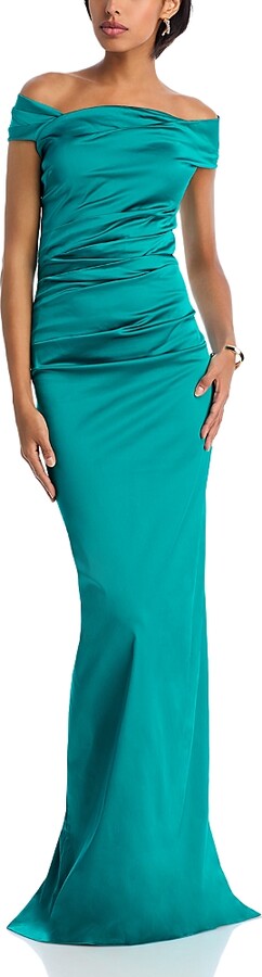 Teri Jon by Rickie Freeman Satin Ruched Gown