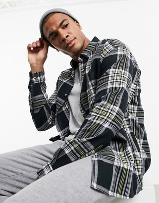ASOS DESIGN 90s oversized black and yellow plaid check shirt - ShopStyle