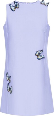 Oscar de la Renta Butterfly-Appliqué Sleeveless Mini Dress