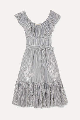 Tory Burch Ruffled Striped Broderie Anglaise Cotton-seersucker Dress