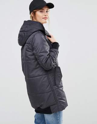 Converse Black Long Padded Jacket With Borg Lined Hood