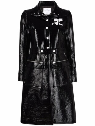 Courreges Logo-Print Lacquered-Effect Trench Coat