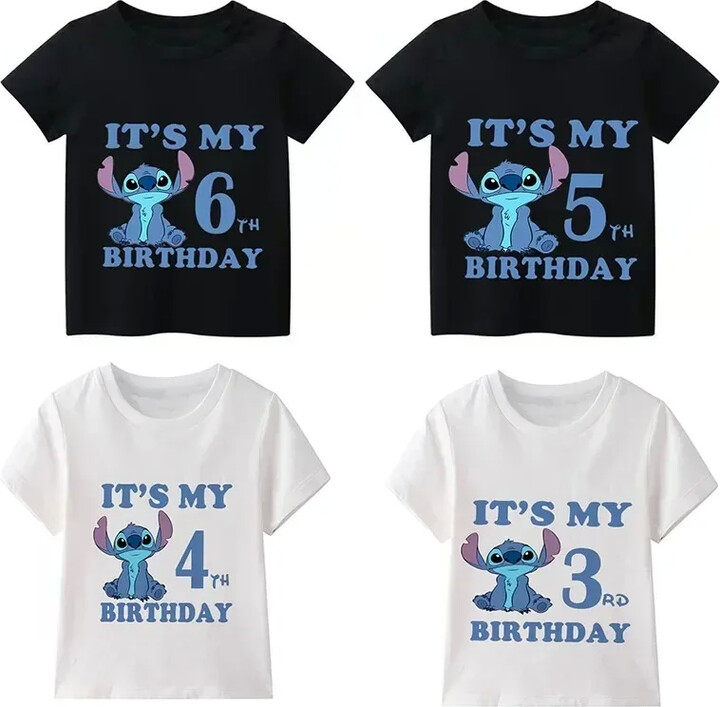 Potdemiel Lilo & Stitch Disney Print Kids Clothes It & apos;s My 1 2 3 4 5 6 7 8 9 Years Birthday Boys Girls T Shirt Cute Baby Children T-Shirts