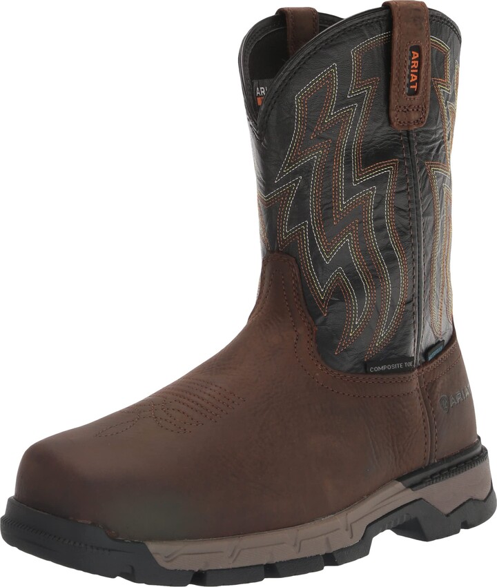 Ariat BMVY9 Mens Rebar Flex Western Waterproof Composite Toe Work Boot Dark Brown/Black 9.5 Wide