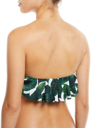 Milly Ruffle Bandeau Leaf-Print Swim Top
