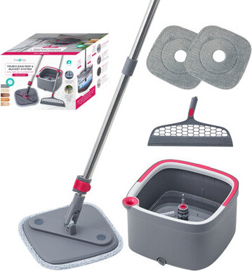 True & Tidy True Clean Mop & Bucket System with Silicone Floor Sweeper Deluxe Set