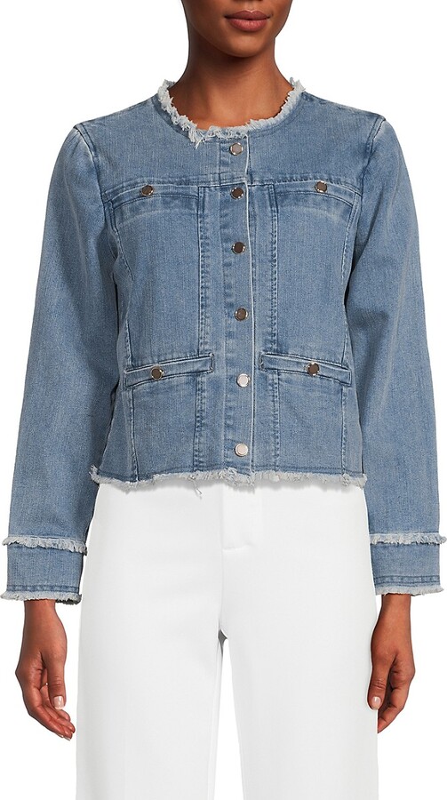 Ecru Frayed-Trim Denim Jacket