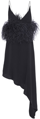 16Arlington Asymmetric Feather-embellished Twill Slip Dress