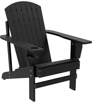 Highland Dunes Outsunny Wooden Adirondack Chair, Outdoor Patio Lawn Chair With Cup Holder, Weather Resistant Lawn Furniture, Classic Lounge For Deck, Garden, Backyar