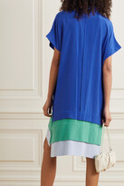 Thumbnail for your product : Diane von Furstenberg Hatsu Tiered Color-block Silk Crepe De Chine Mini Shirt Dress - Blue