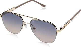 Rocawear Women's R3282 Geometric Semi-Rimless Aviator Sunglasses with Metal Chain-Link Temple Design and 100% UV Protection