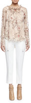 Thumbnail for your product : Chloé Long-Sleeve Floral-Print Blouse, Beige/Gold