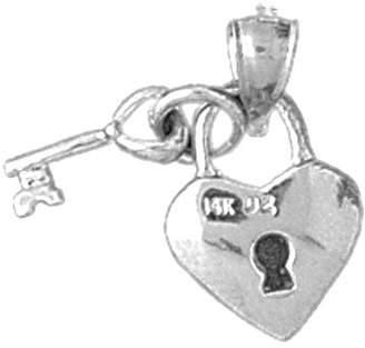 JewelsObsession 14K Gold Lock And Heart Pendant - 18 mm (approx. 2.8 grams)