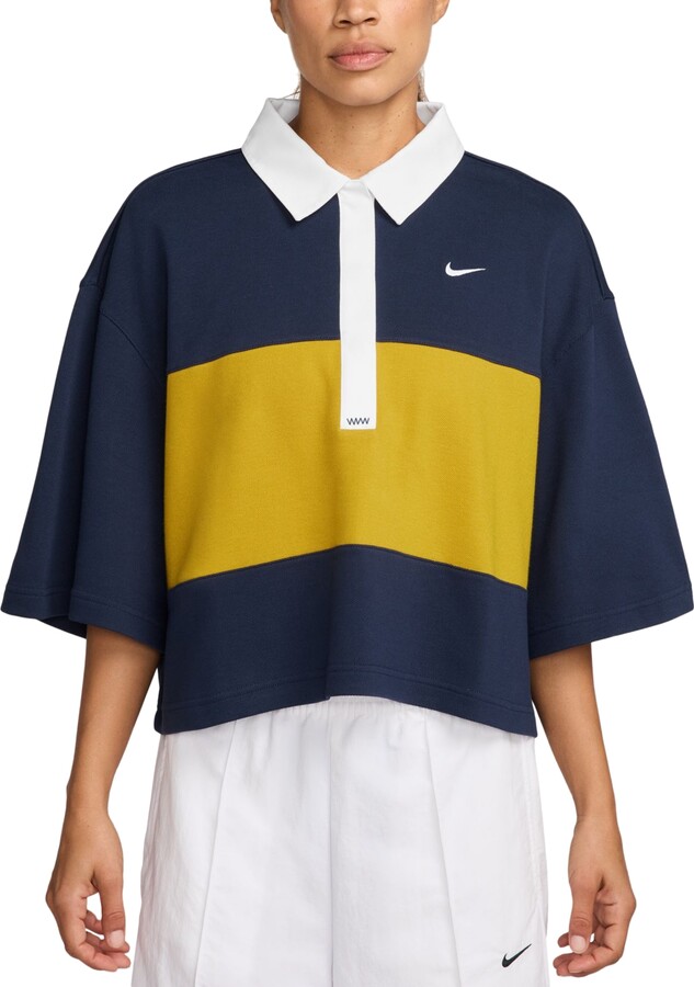 Nike Sportswear Women's Short-Sleeve Oversized Polo Top - Midnight Navy/dark Sulfur/white/white