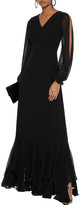 Thumbnail for your product : Mikael Aghal Ruffled Pintucked Georgette Gown