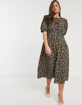 Thumbnail for your product : ASOS Curve DESIGN Curve midi tea dress with dropped waist in floral print