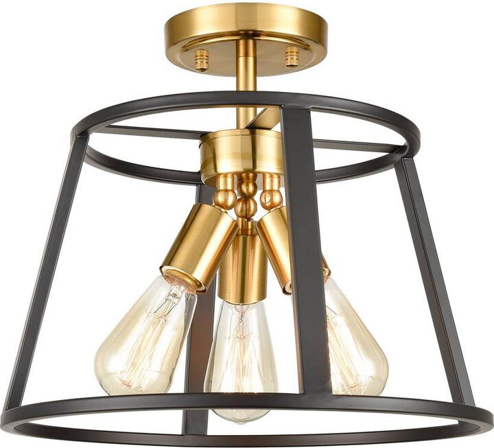 CLAXY 14.8 in. 3-Light Gold Modern Semi-Flush Mount with No Glass Shade and No Bulbs Included 1-Pack