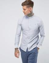 Thumbnail for your product : Farah Brewer Slim Fit Grandad Oxford Shirt in Light Gray