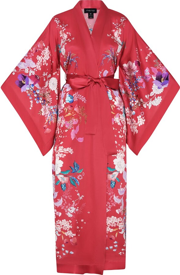 MENG Vermillion Red Silk Satin Kimono