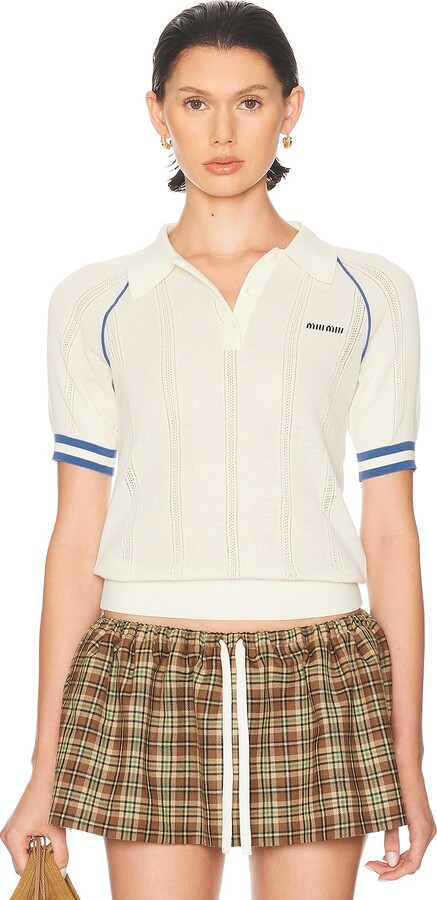 Miu Miu Short Sleeve Sweater in White